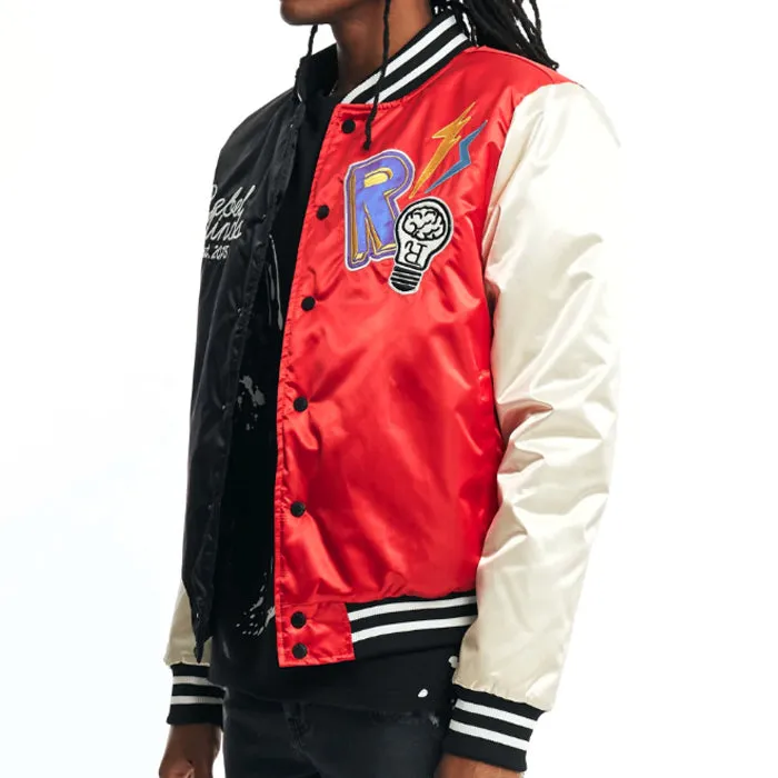 Rebel Minds Satin Varsity Jacket Black and Red