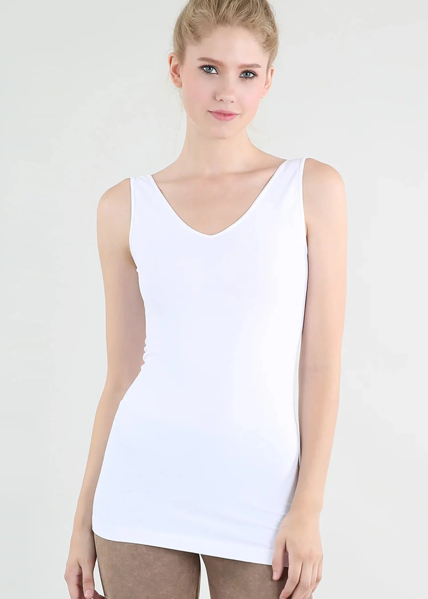 Seamless Reversible Tank in White - Nikibiki