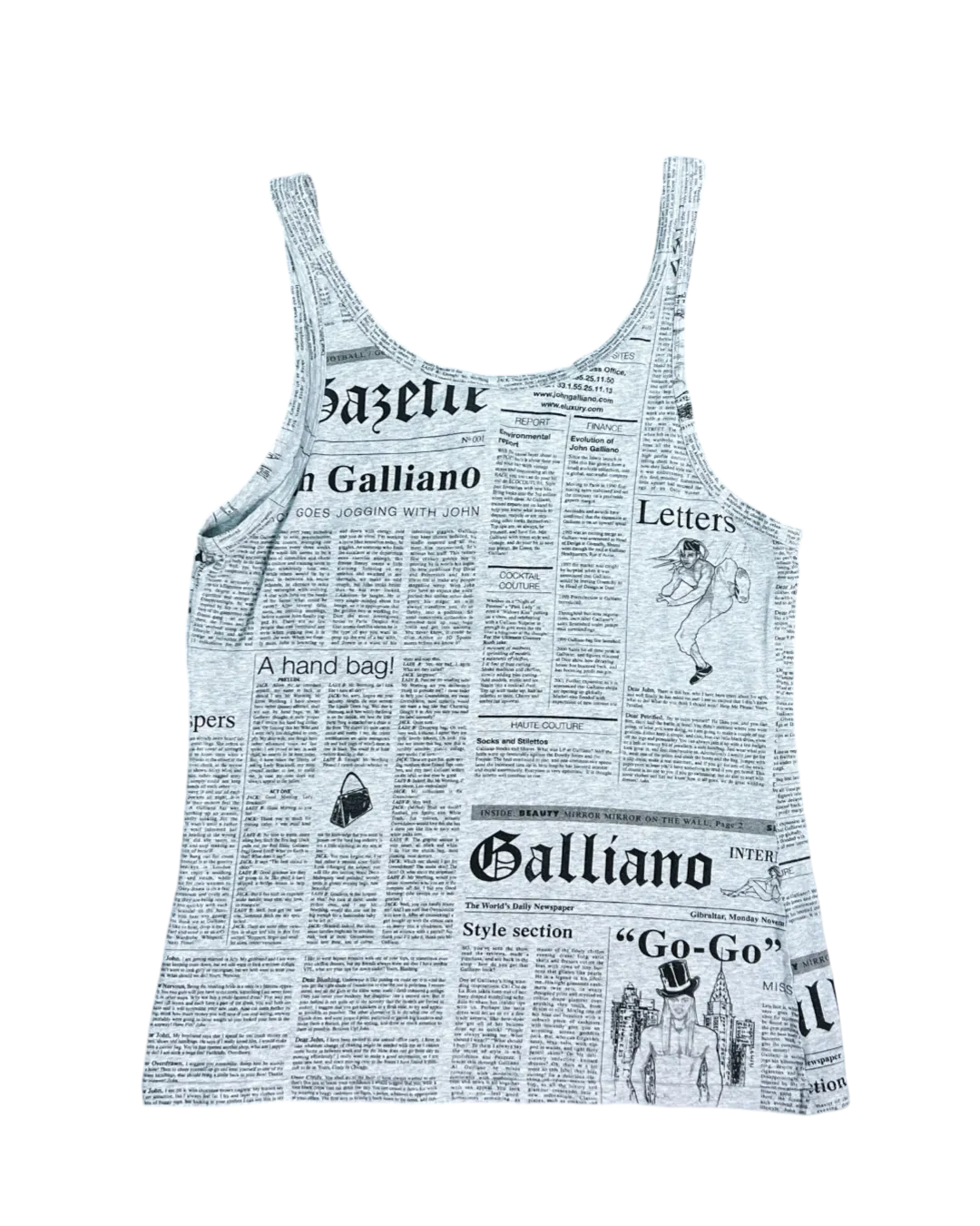 Size XXL - John Galliano Grey Newspaper Singlet Top