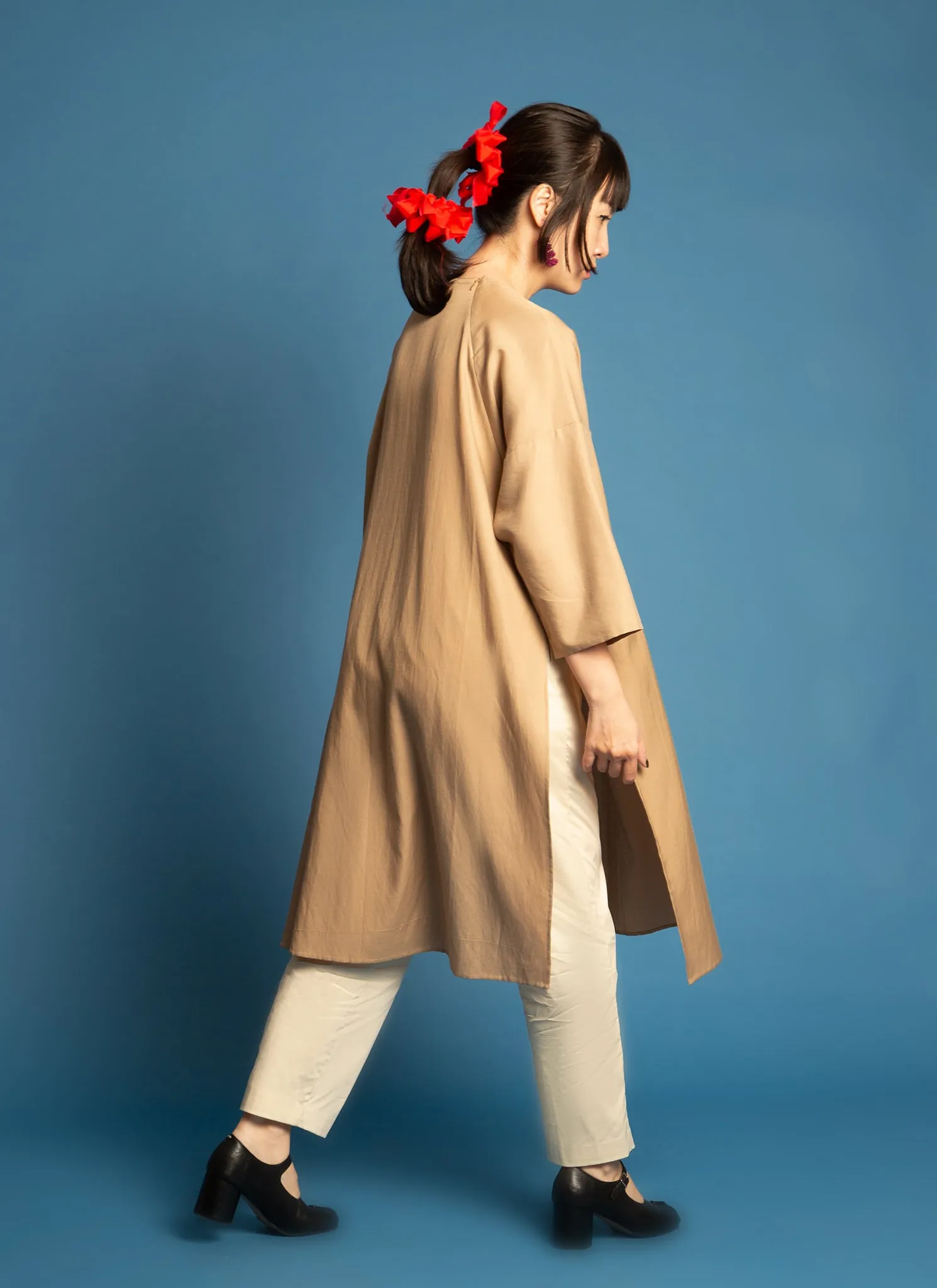 Spring Bud Unisex Dropped Shoulder Tunic in Golden Brown - 2