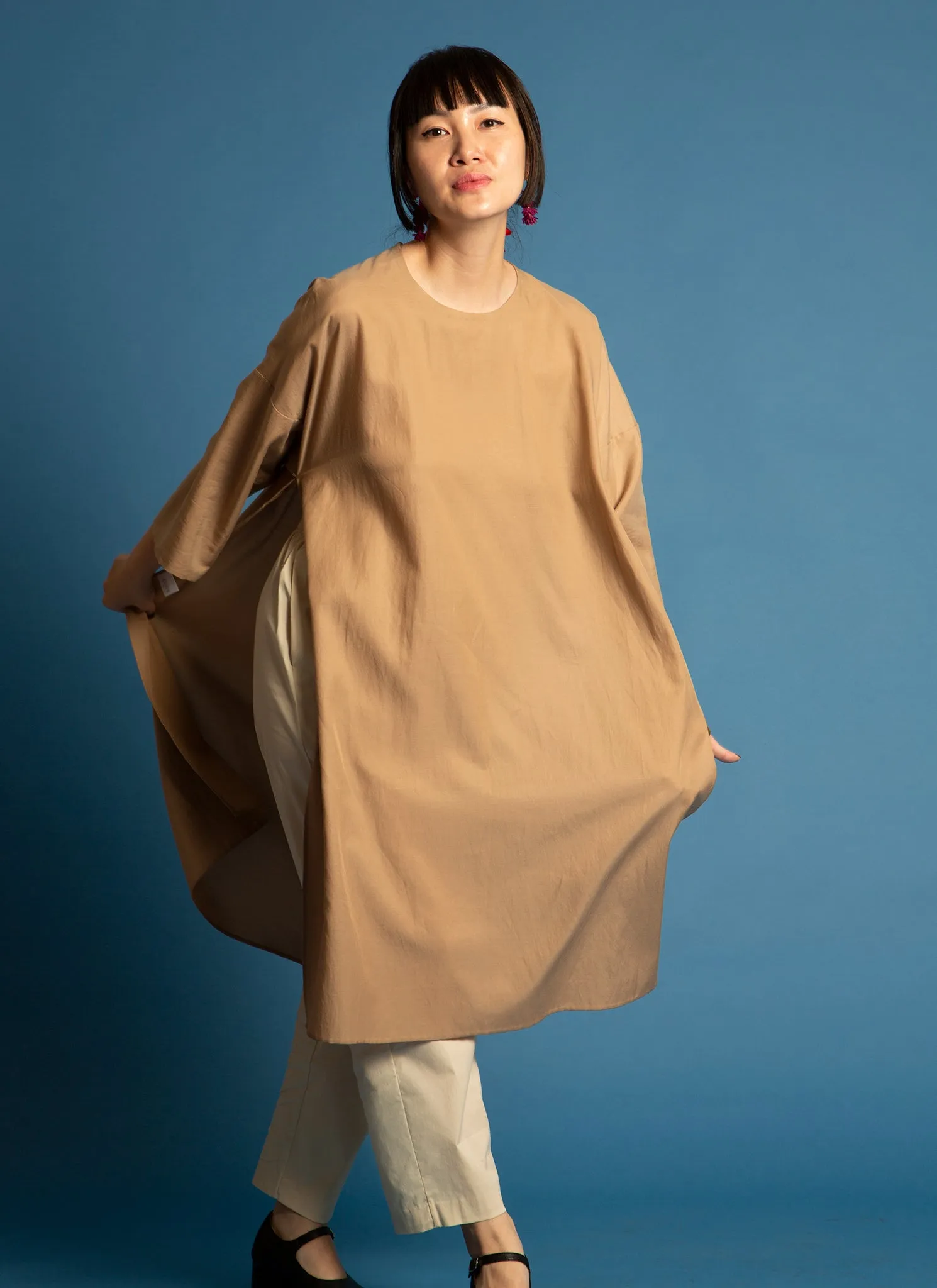 Spring Bud Unisex Dropped Shoulder Tunic in Golden Brown - 2
