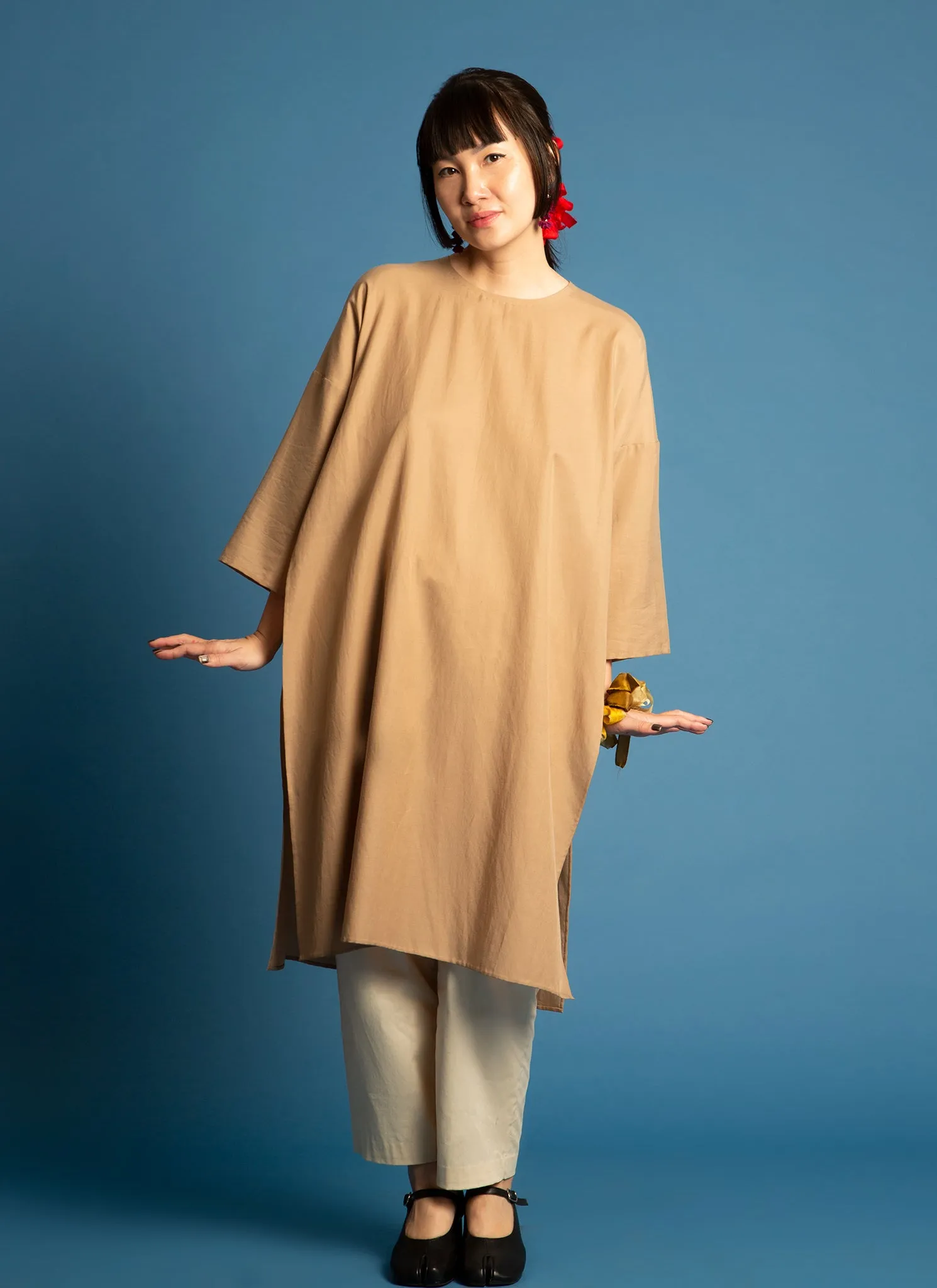 Spring Bud Unisex Dropped Shoulder Tunic in Golden Brown - 2
