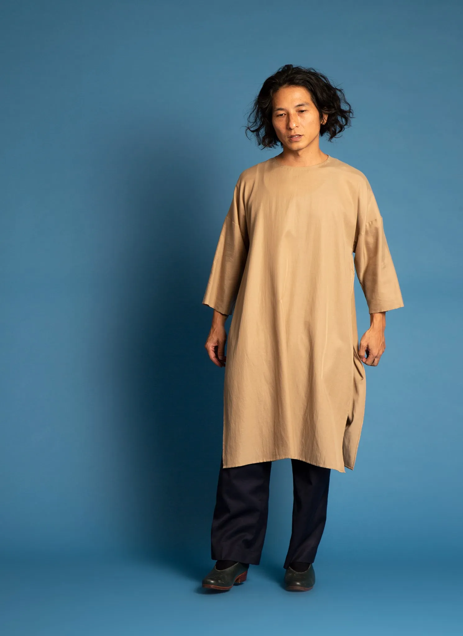 Spring Bud Unisex Dropped Shoulder Tunic in Golden Brown - 2