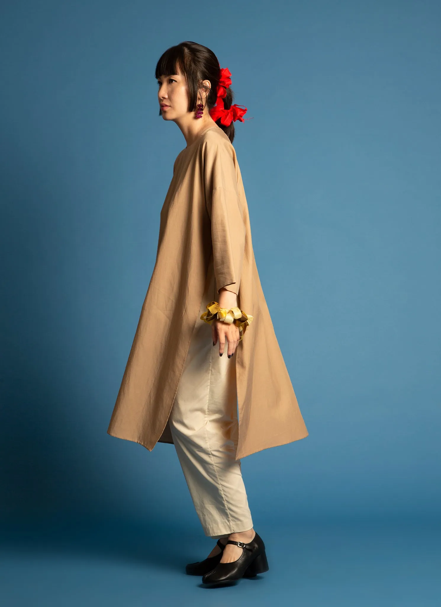 Spring Bud Unisex Dropped Shoulder Tunic in Golden Brown - 2