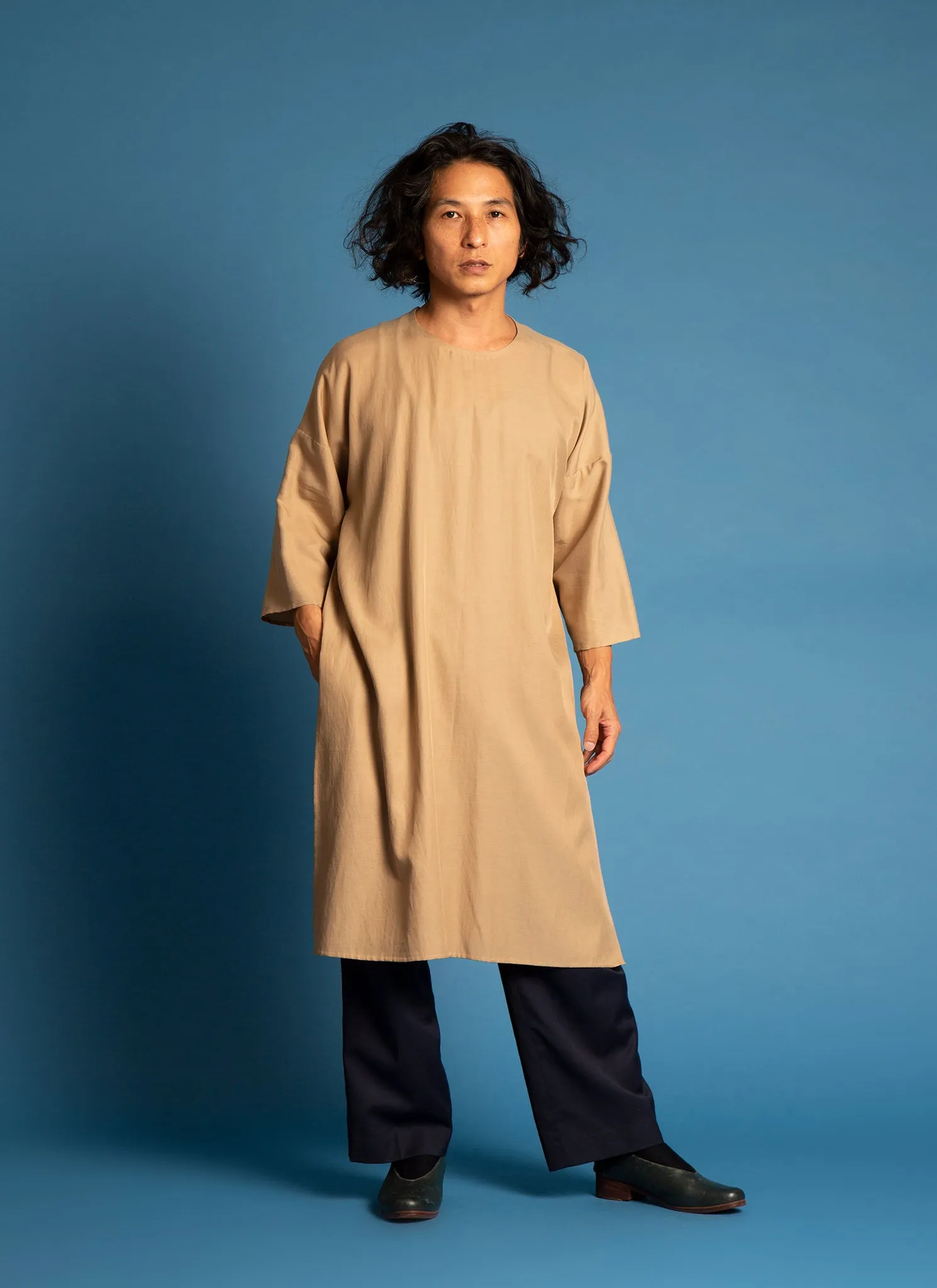Spring Bud Unisex Dropped Shoulder Tunic in Golden Brown - 2