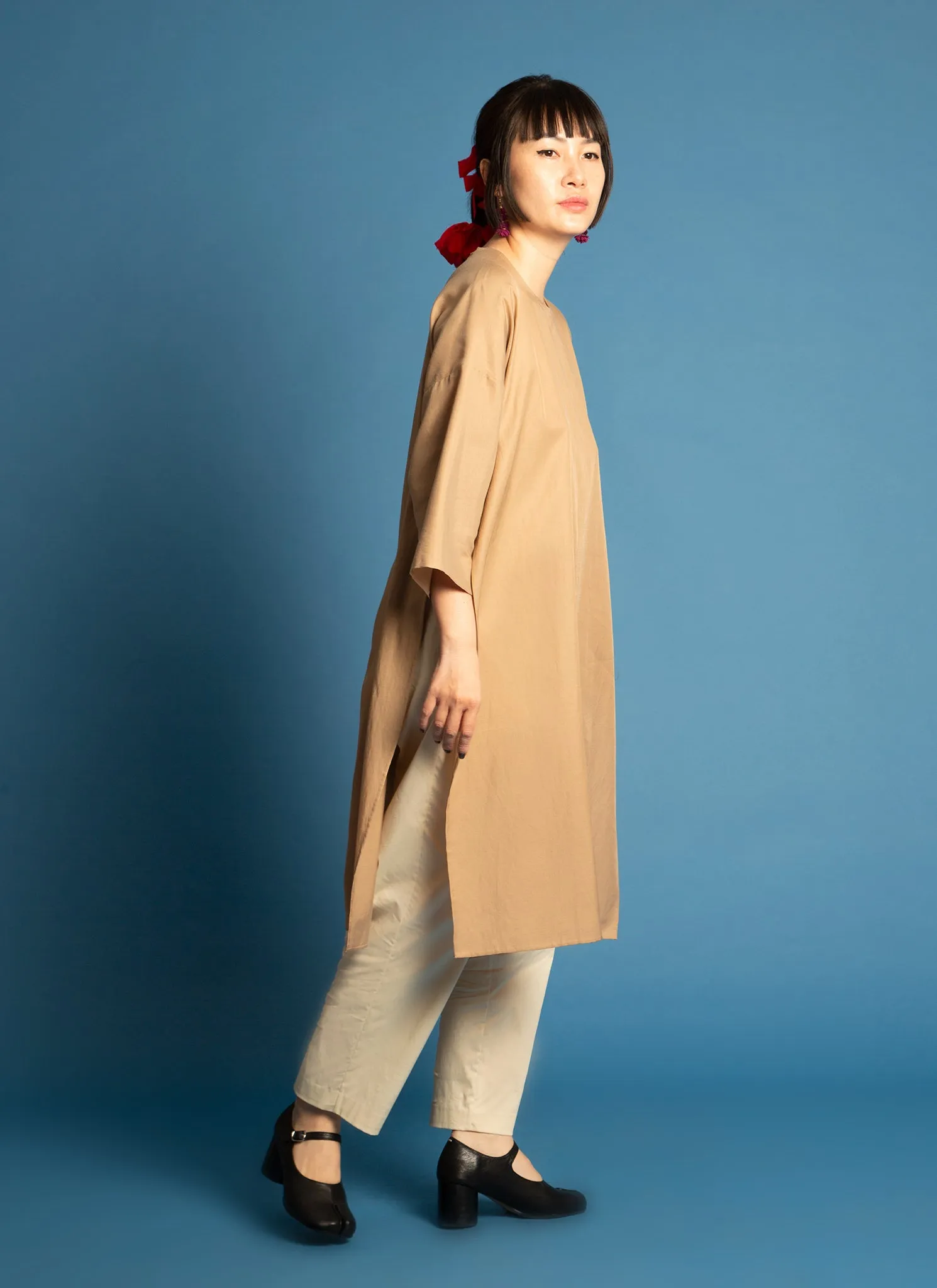 Spring Bud Unisex Dropped Shoulder Tunic in Golden Brown - 2