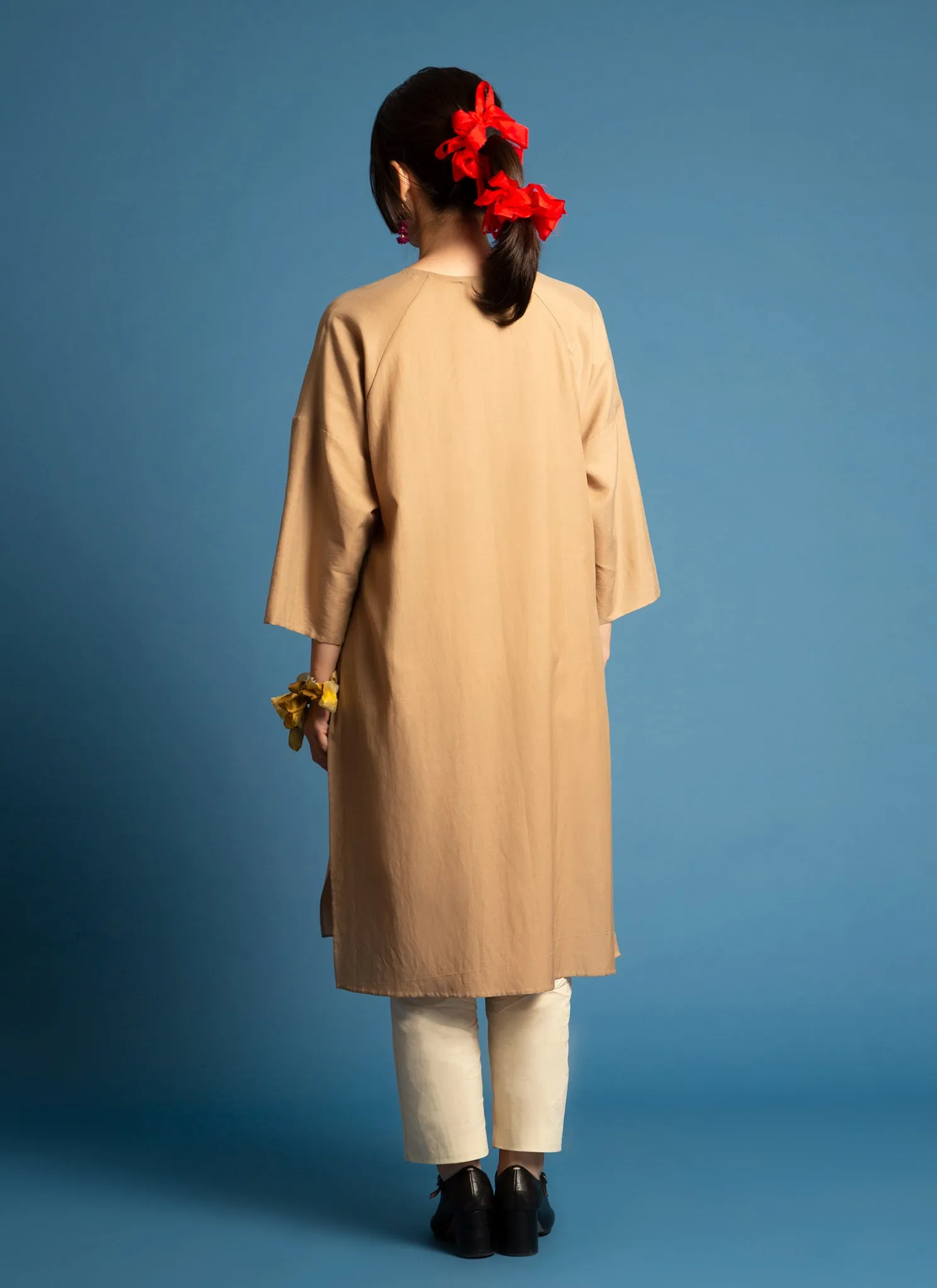 Spring Bud Unisex Dropped Shoulder Tunic in Golden Brown - 2