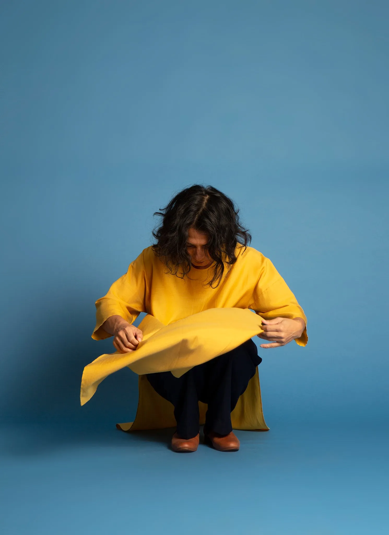 Spring Bud Unisex Dropped Shoulder Tunic in Lemon Yellow - 2