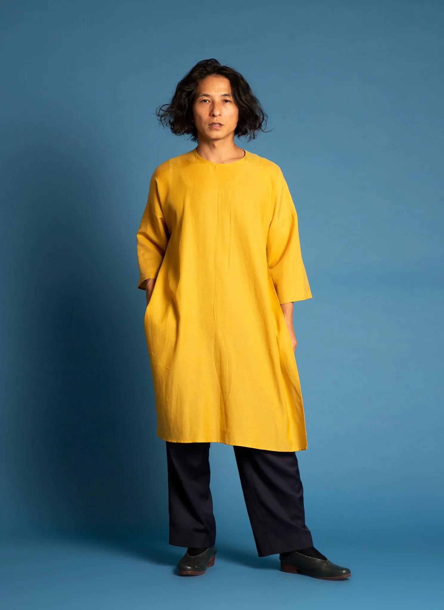 Spring Bud Unisex Dropped Shoulder Tunic in Lemon Yellow - 2