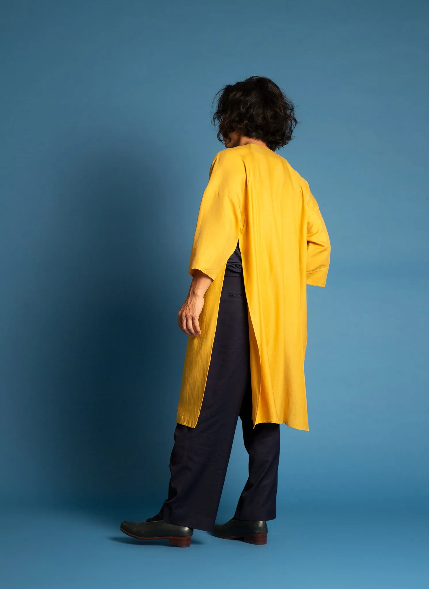 Spring Bud Unisex Dropped Shoulder Tunic in Lemon Yellow - 2