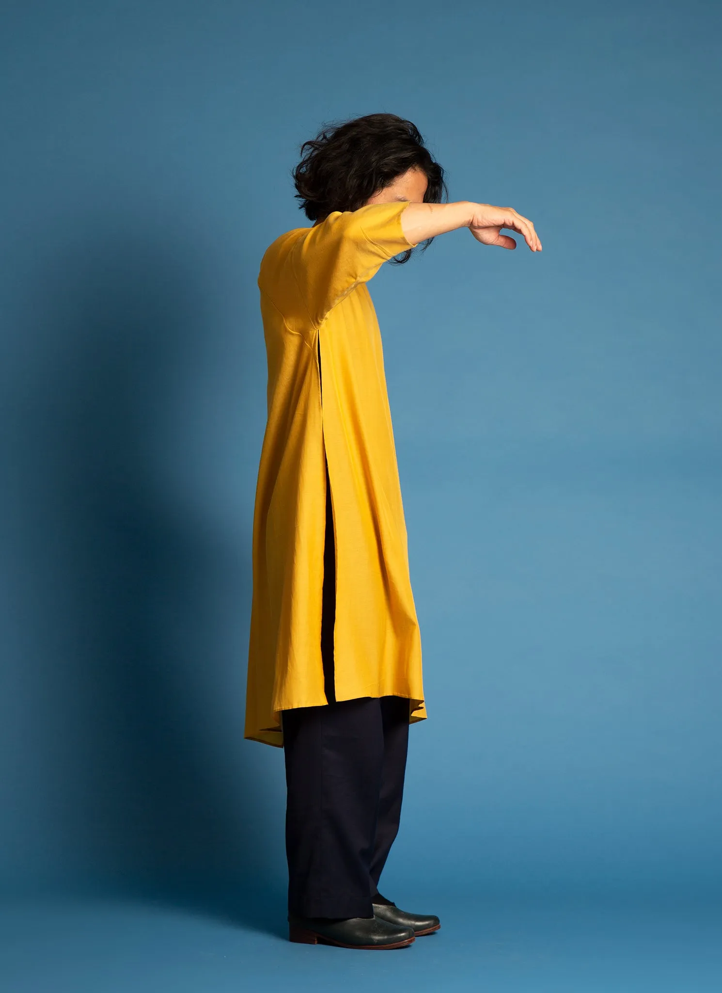 Spring Bud Unisex Dropped Shoulder Tunic in Lemon Yellow - 2