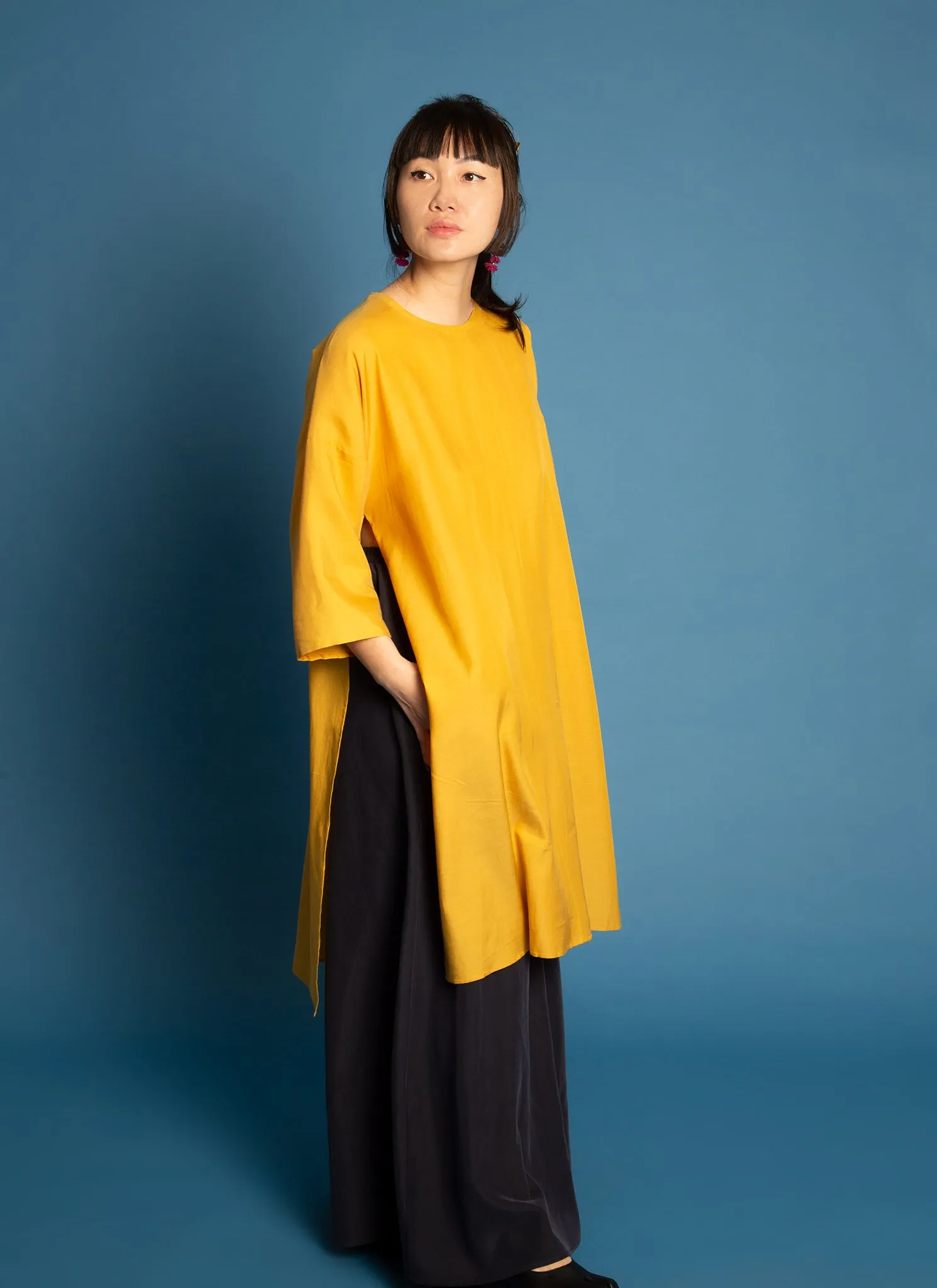 Spring Bud Unisex Dropped Shoulder Tunic in Lemon Yellow