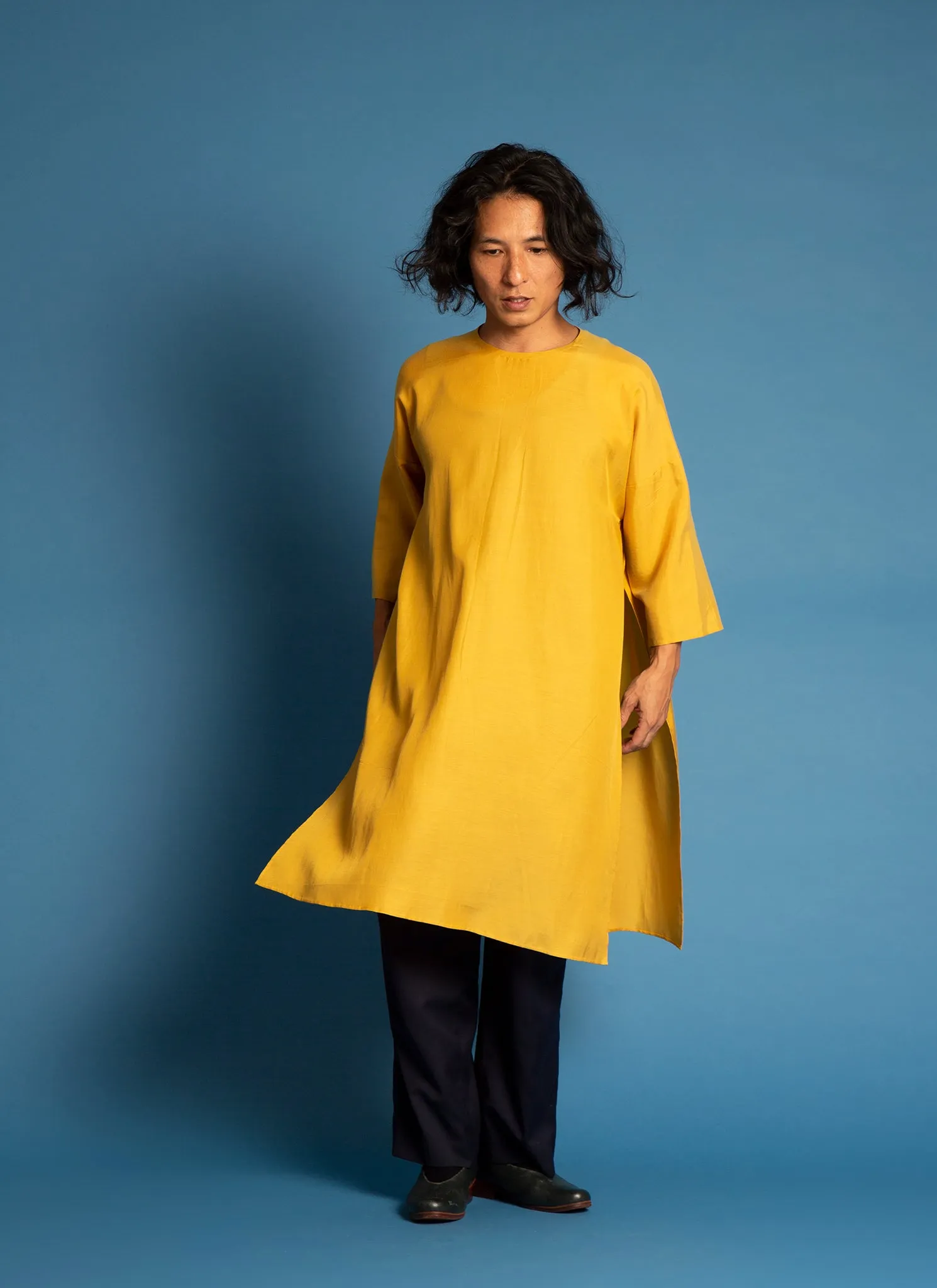 Spring Bud Unisex Dropped Shoulder Tunic in Lemon Yellow
