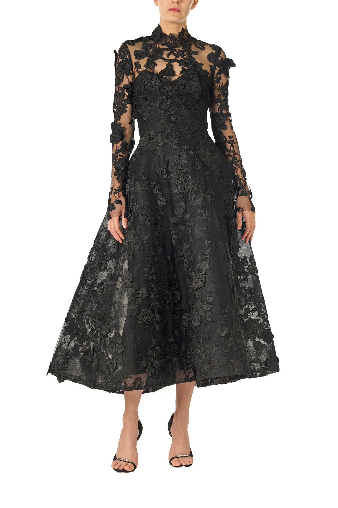 Strapless Lace Tea Length Dress