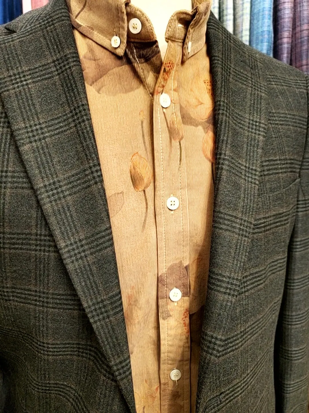 Tan w/ Large Flowers Corduroy LS Button Down