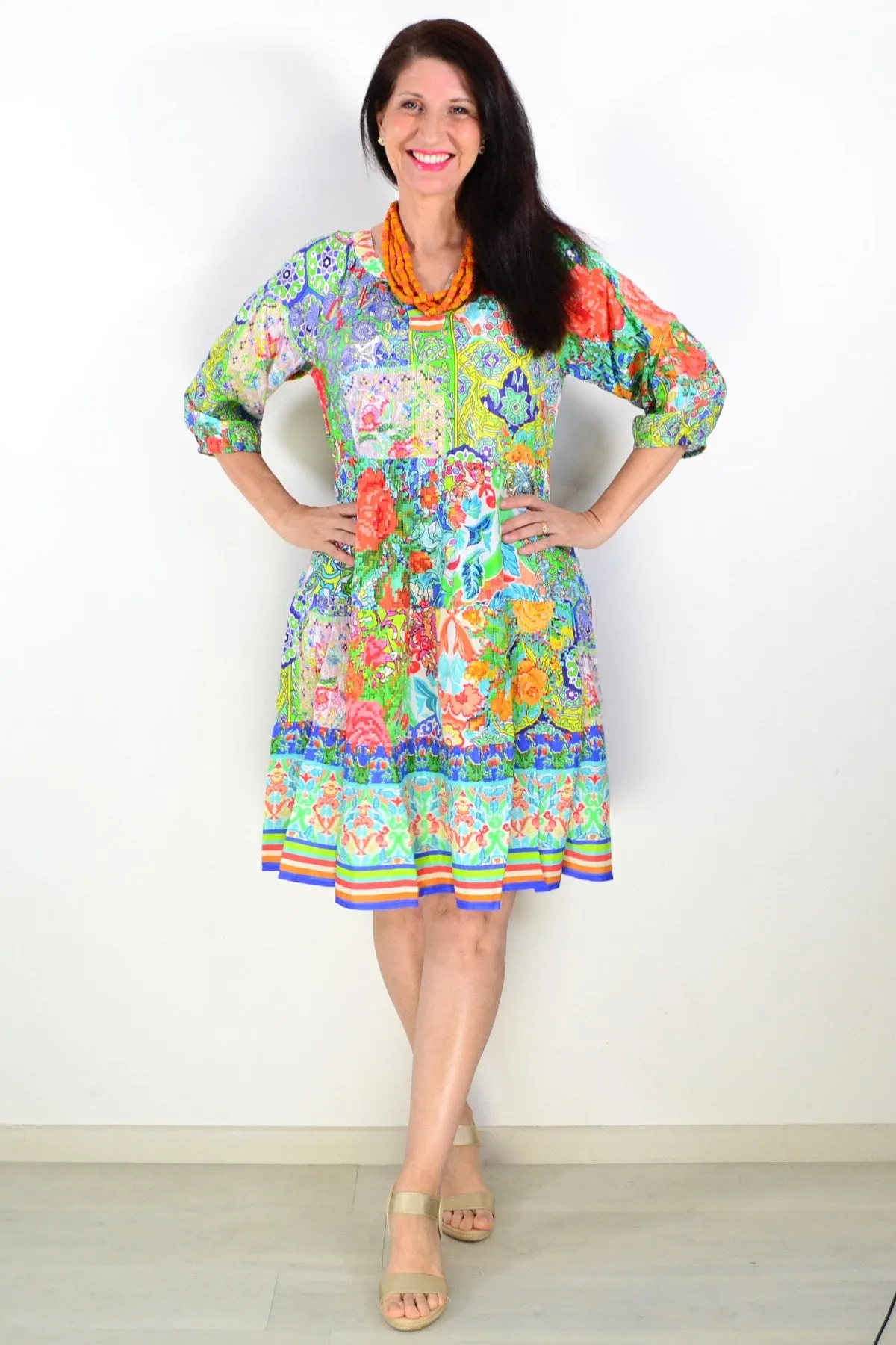 Tara 3/4 Sleeve Layered Tunic Dress