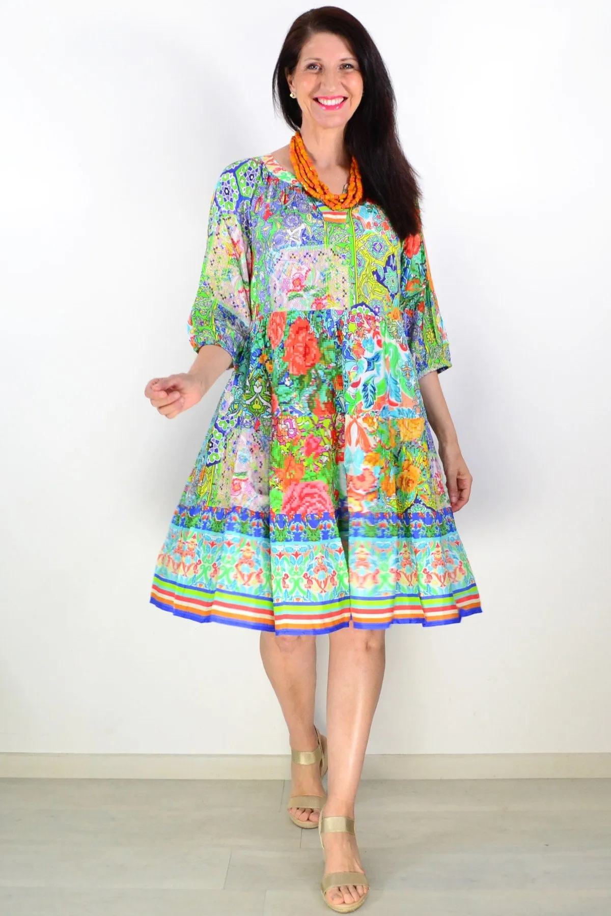 Tara 3/4 Sleeve Layered Tunic Dress