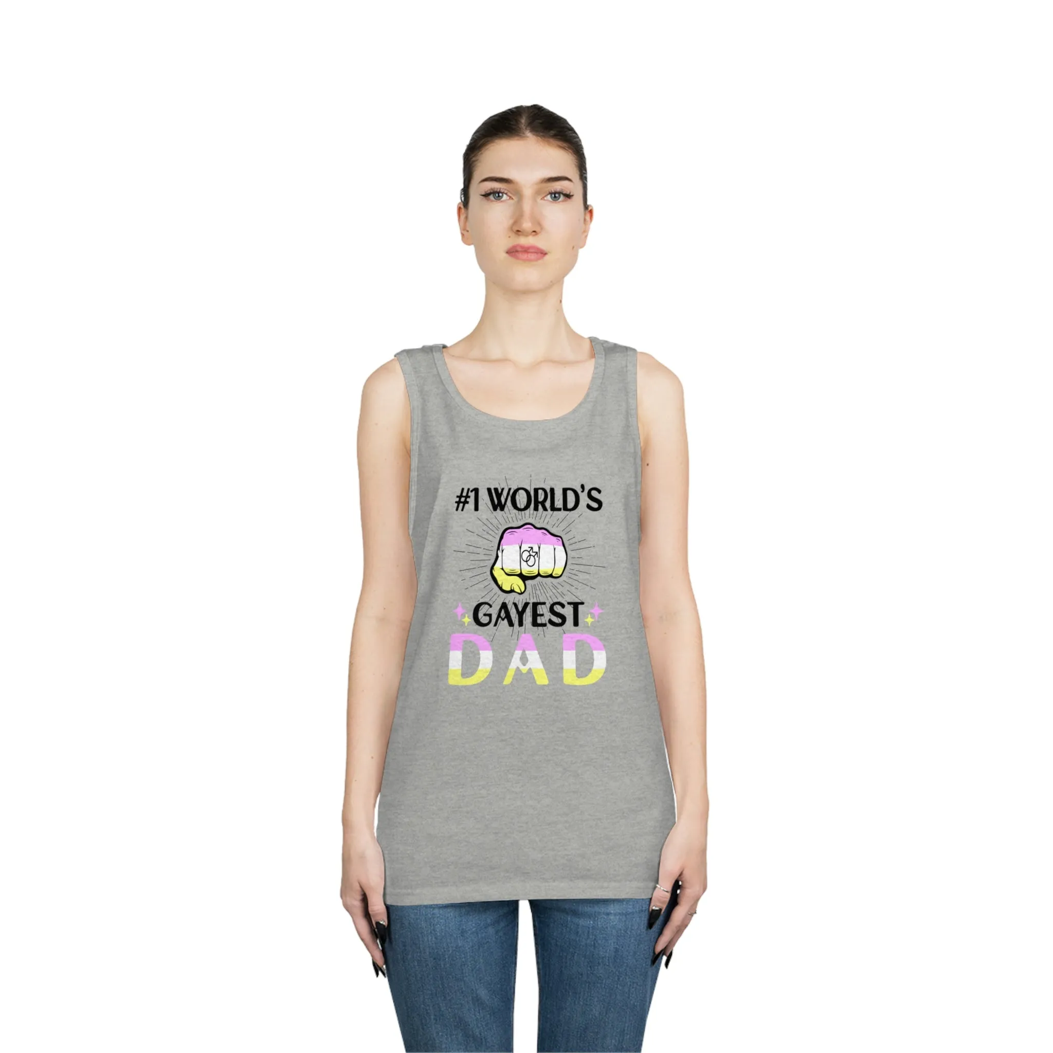 Twink Pride Flag Heavy Cotton Tank Top Unisex Size - #1 World's Gayest Dad