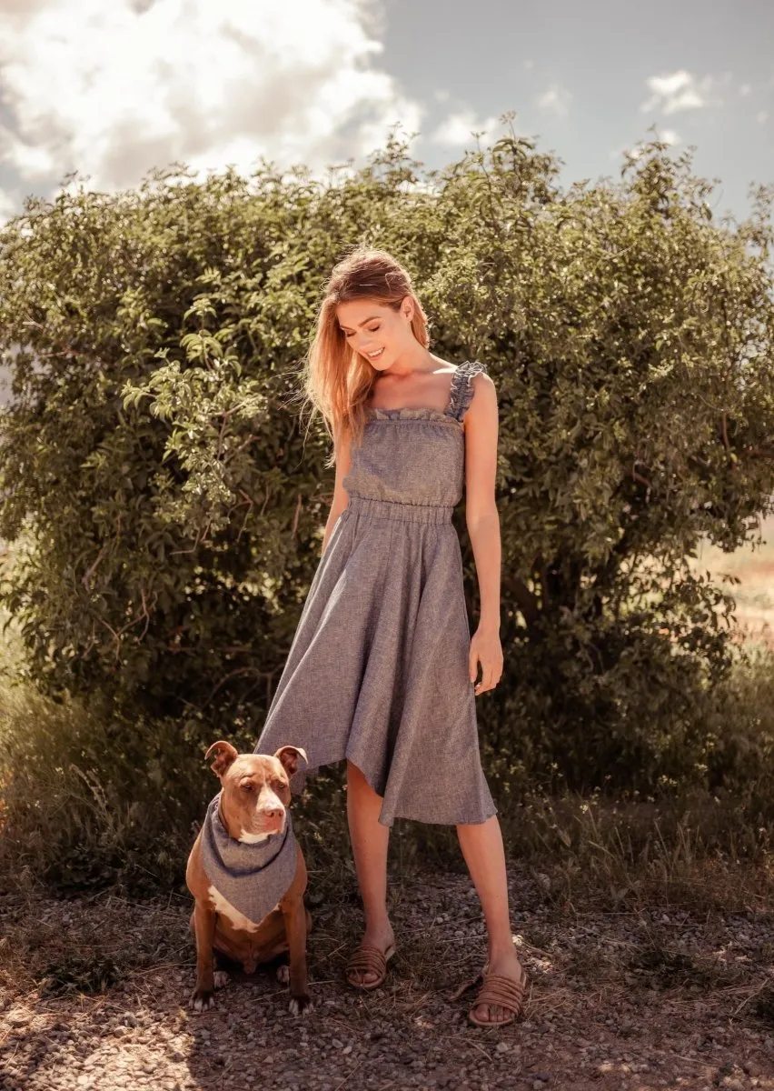 Vanna Ruffle Hemp Handkerchief Midi Dress in Grey