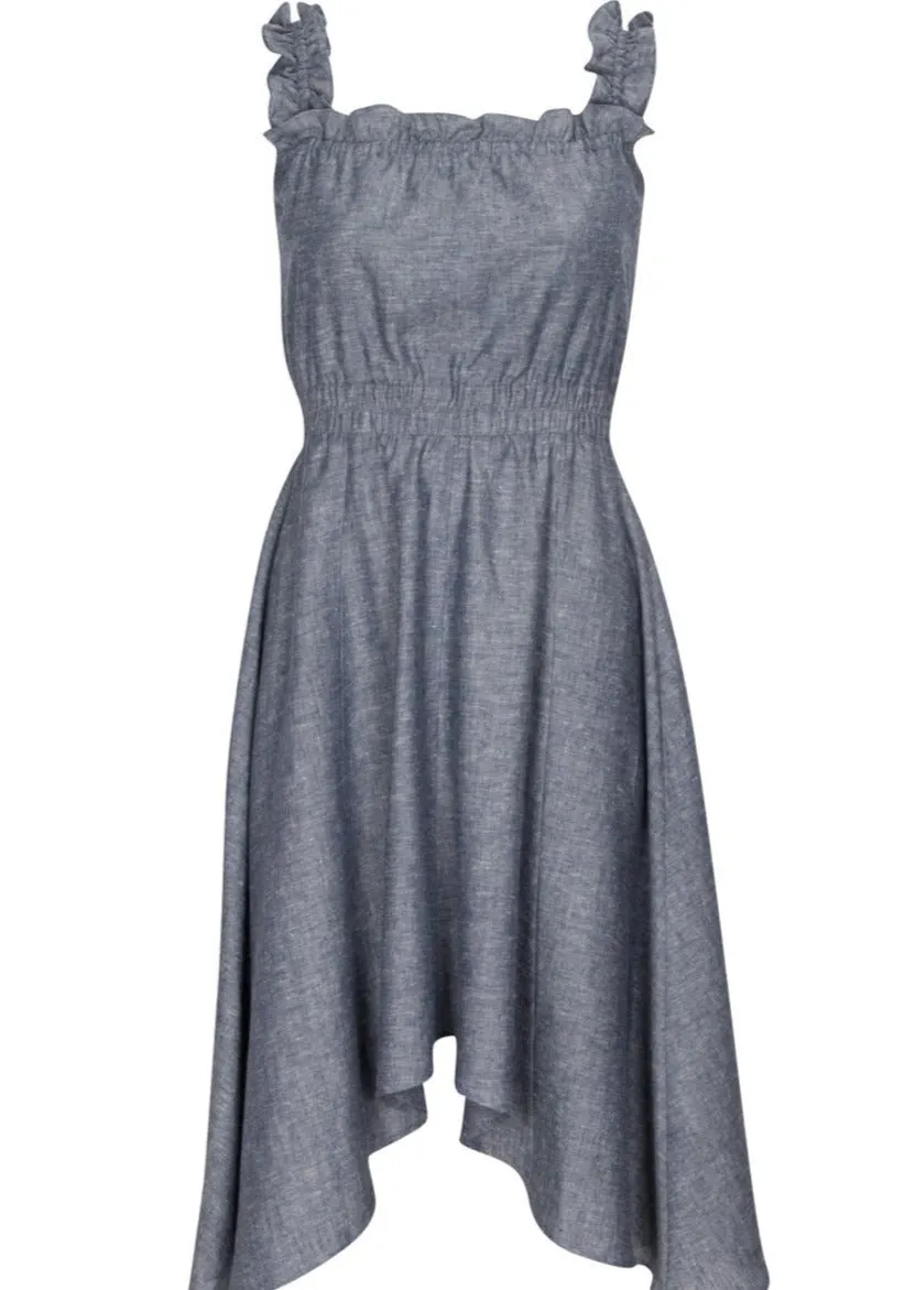 Vanna Ruffle Hemp Handkerchief Midi Dress in Grey