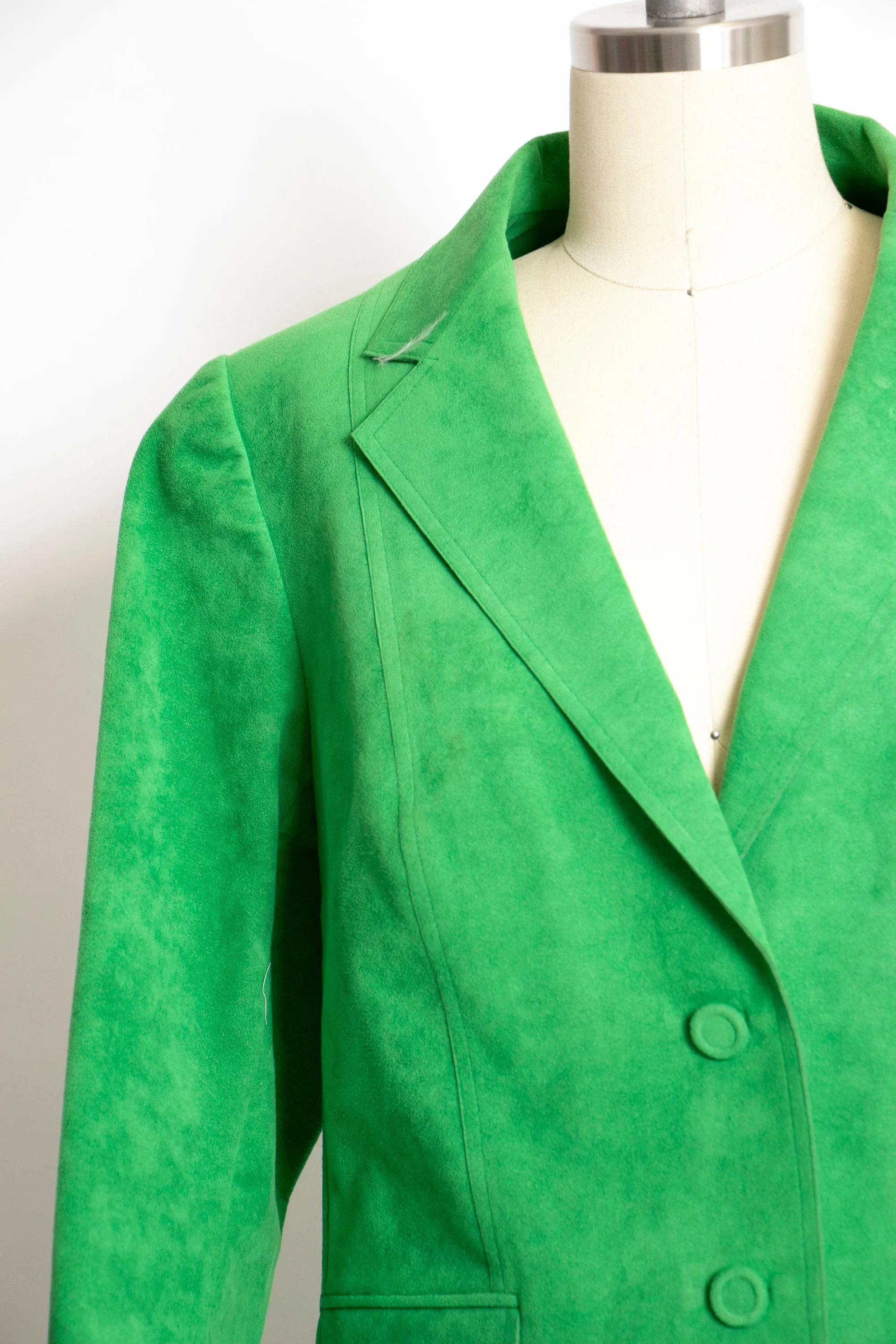 Vintage 1970s Suit Green Ultra Suede Skirt Jacket Set 70s Medium