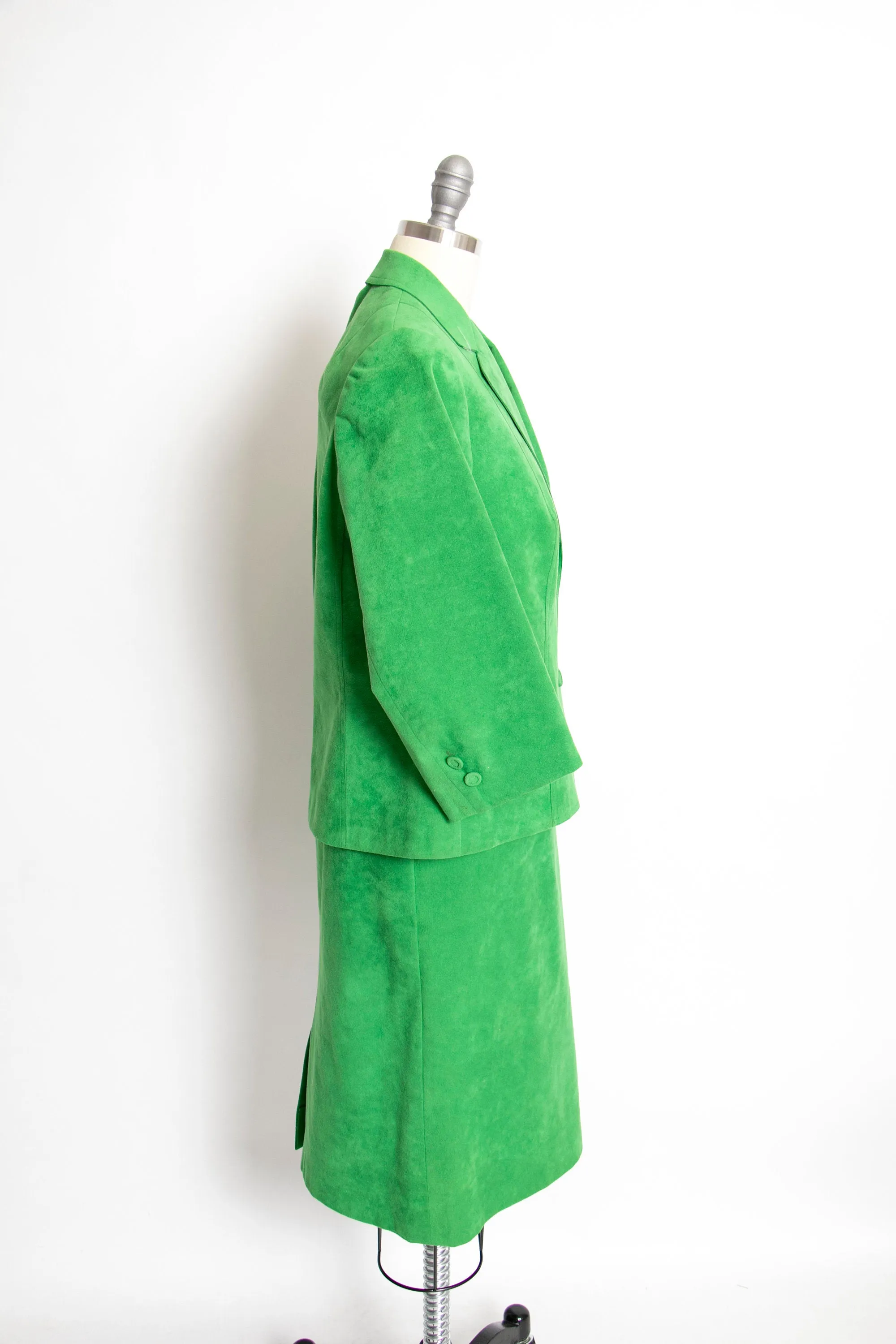 Vintage 1970s Suit Green Ultra Suede Skirt Jacket Set 70s Medium
