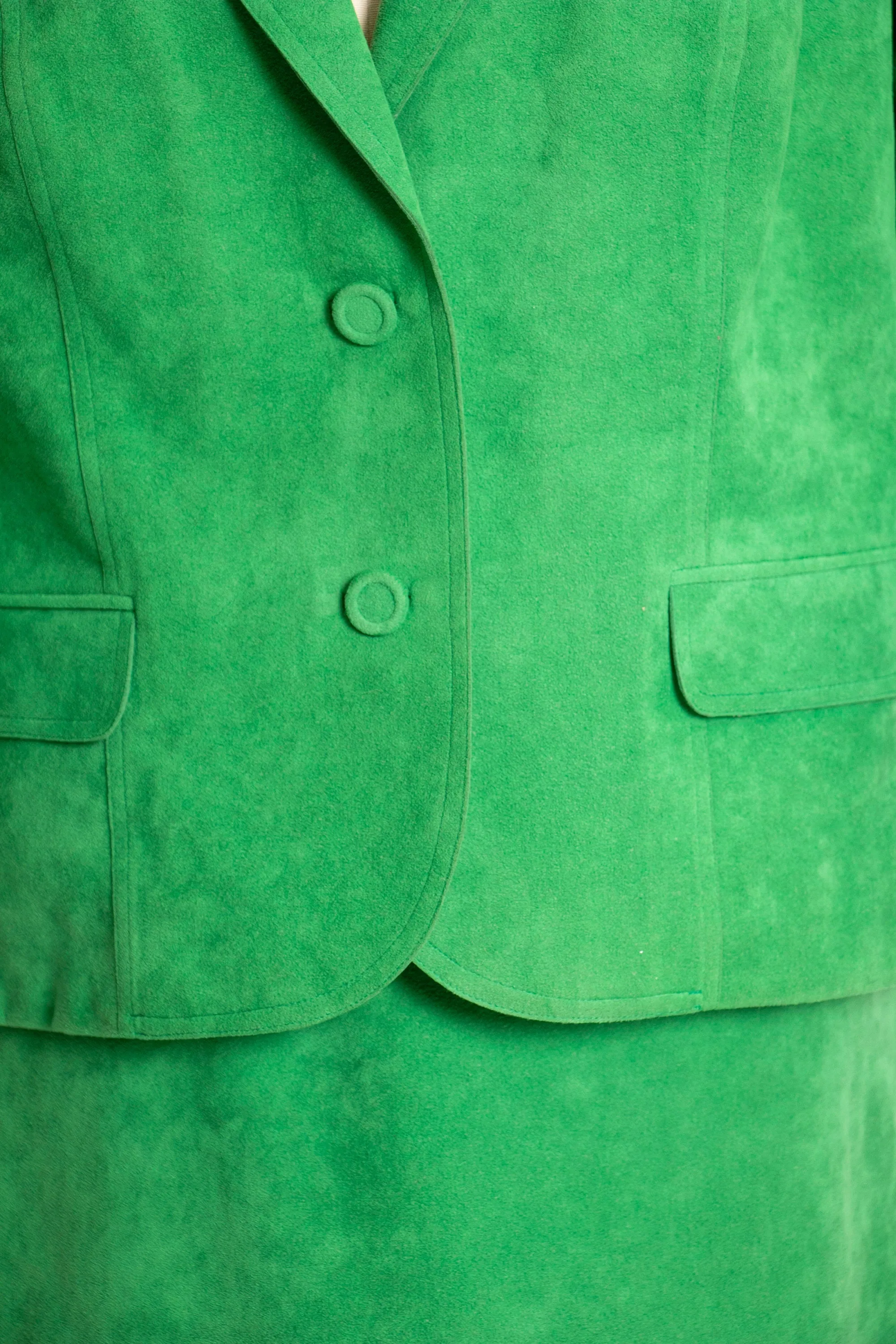 Vintage 1970s Suit Green Ultra Suede Skirt Jacket Set 70s Medium