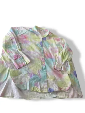 VINTAGE BERSHKA MULTI-COLOUR TYE DYE PRINT COLLARED SHIRT IN S|L30 W26|SKU 4835