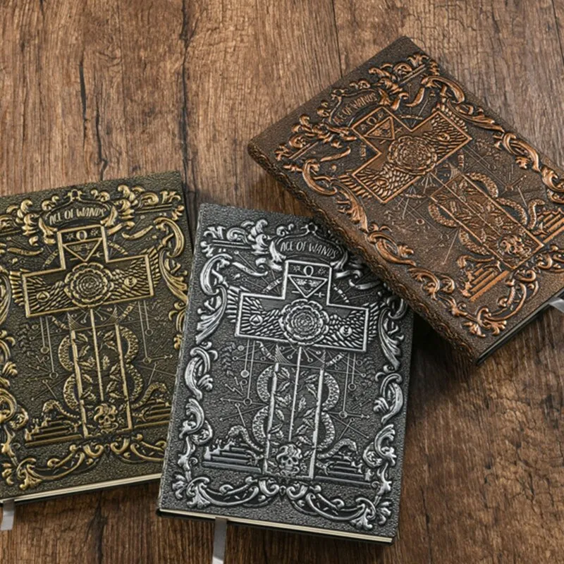 Vintage Embossed Cross Notepad Hardcover Notebook Personal Diary Ribbon Bookmark A5 Journal for Kid Adult Journaling Writing