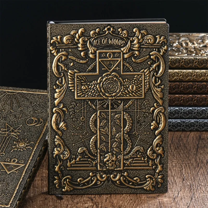 Vintage Embossed Cross Notepad Hardcover Notebook Personal Diary Ribbon Bookmark A5 Journal for Kid Adult Journaling Writing