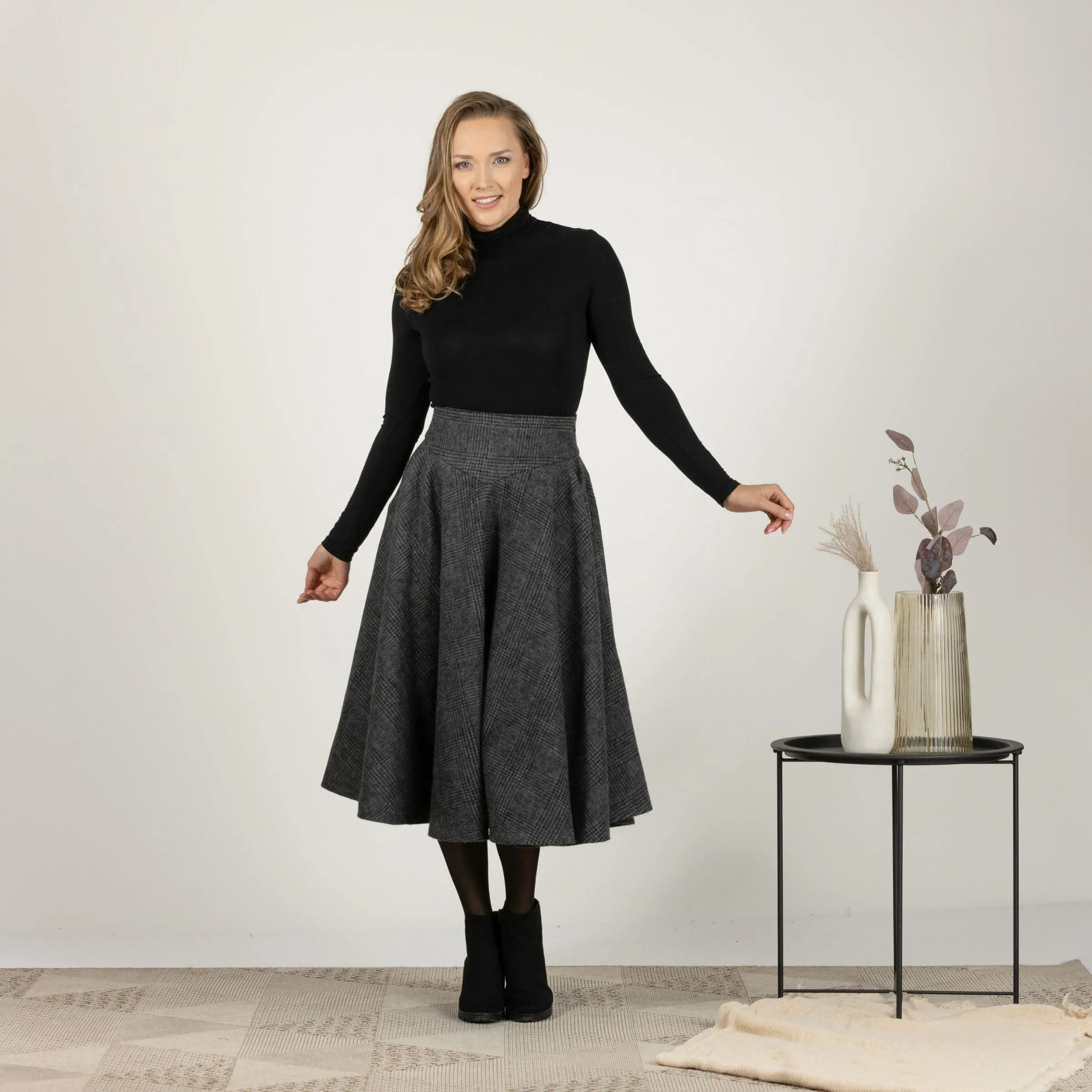 Wool Midi Flare Skirt