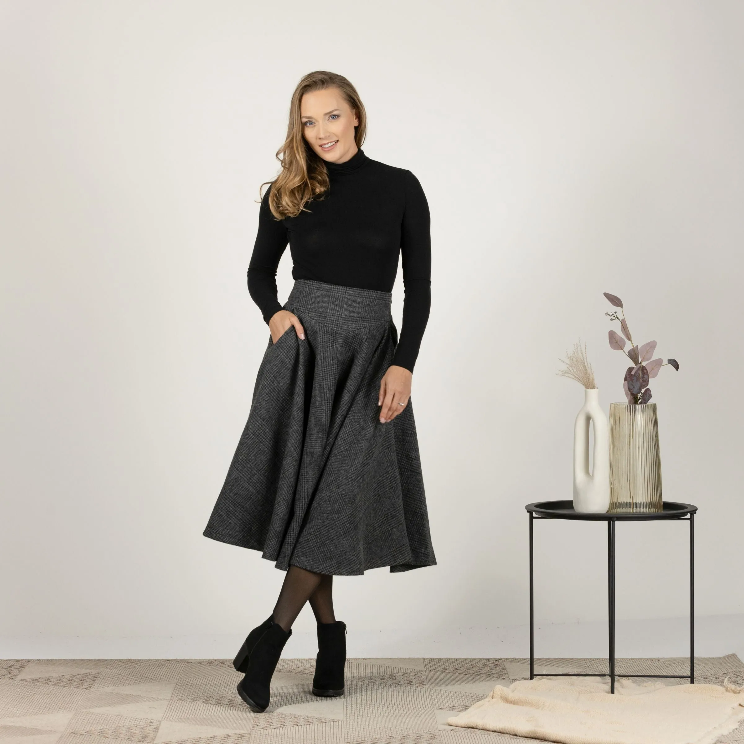 Wool Midi Flare Skirt