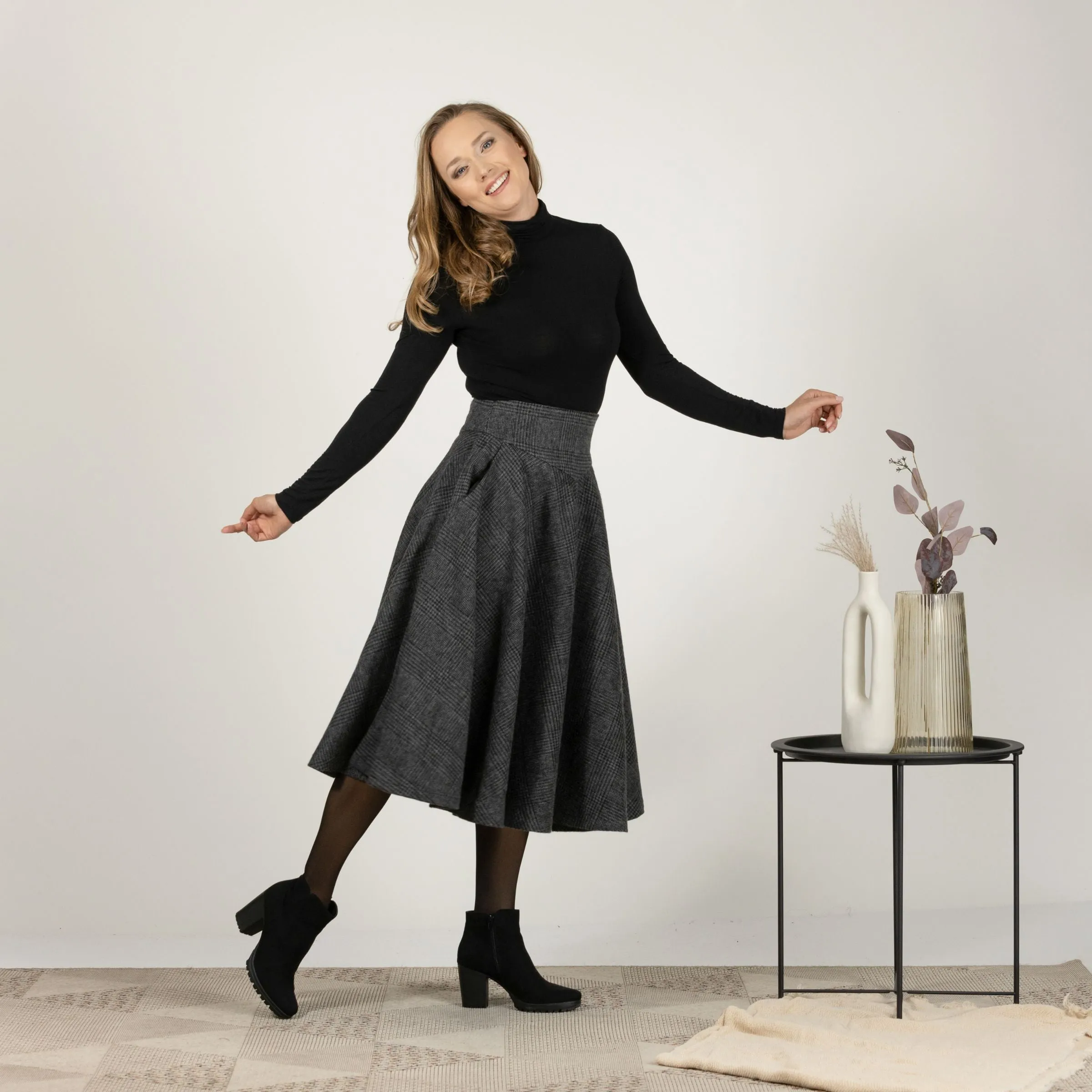Wool Midi Flare Skirt