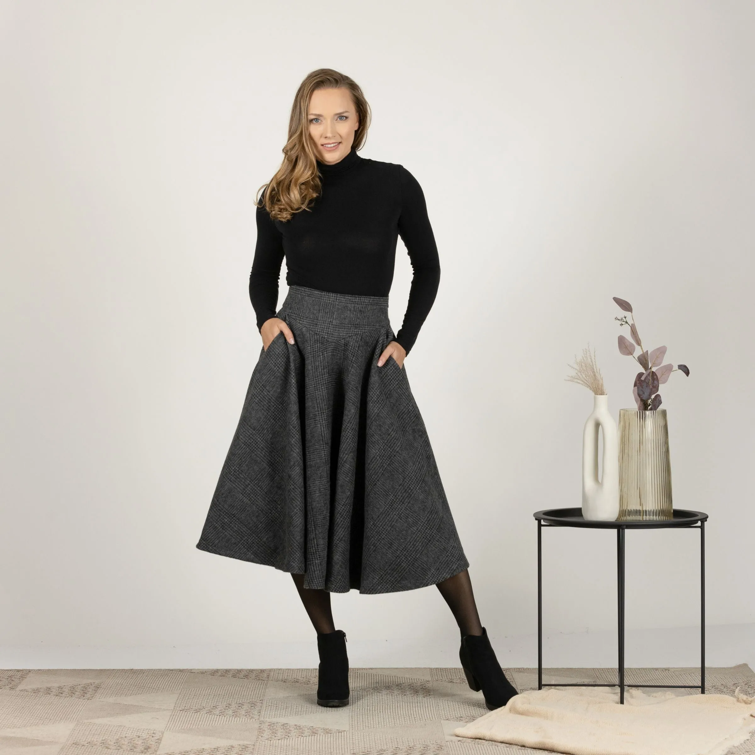 Wool Midi Flare Skirt