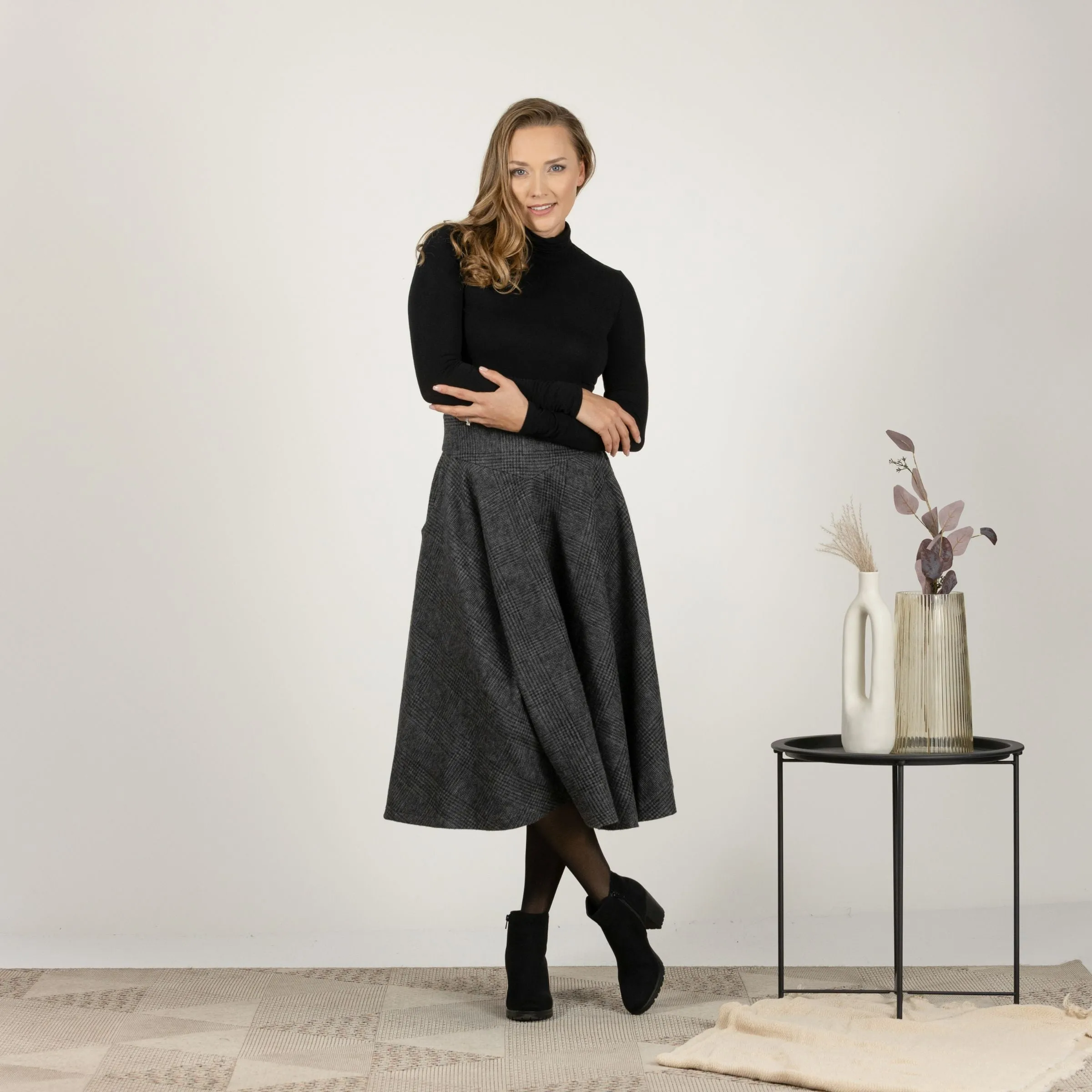 Wool Midi Flare Skirt