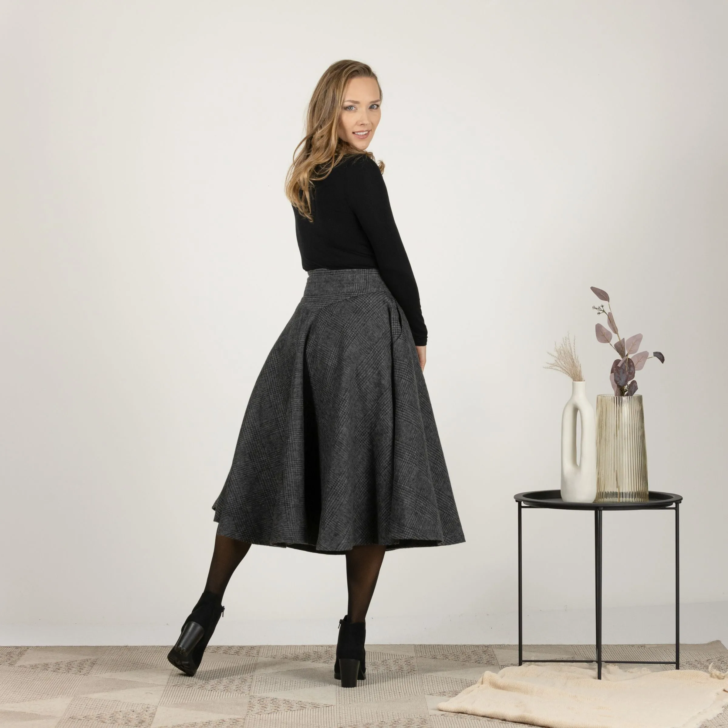 Wool Midi Flare Skirt