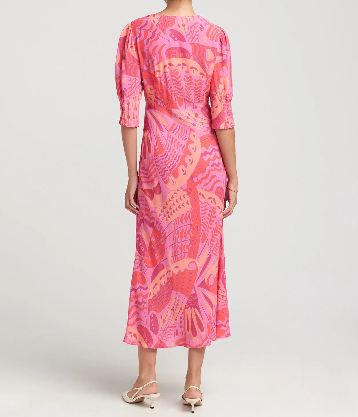 Zadie Short Sleeve Midi Dress in Butterfly Pink