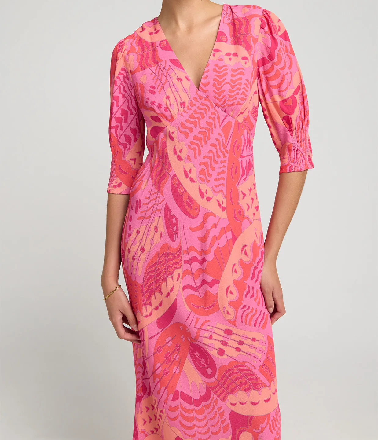 Zadie Short Sleeve Midi Dress in Butterfly Pink