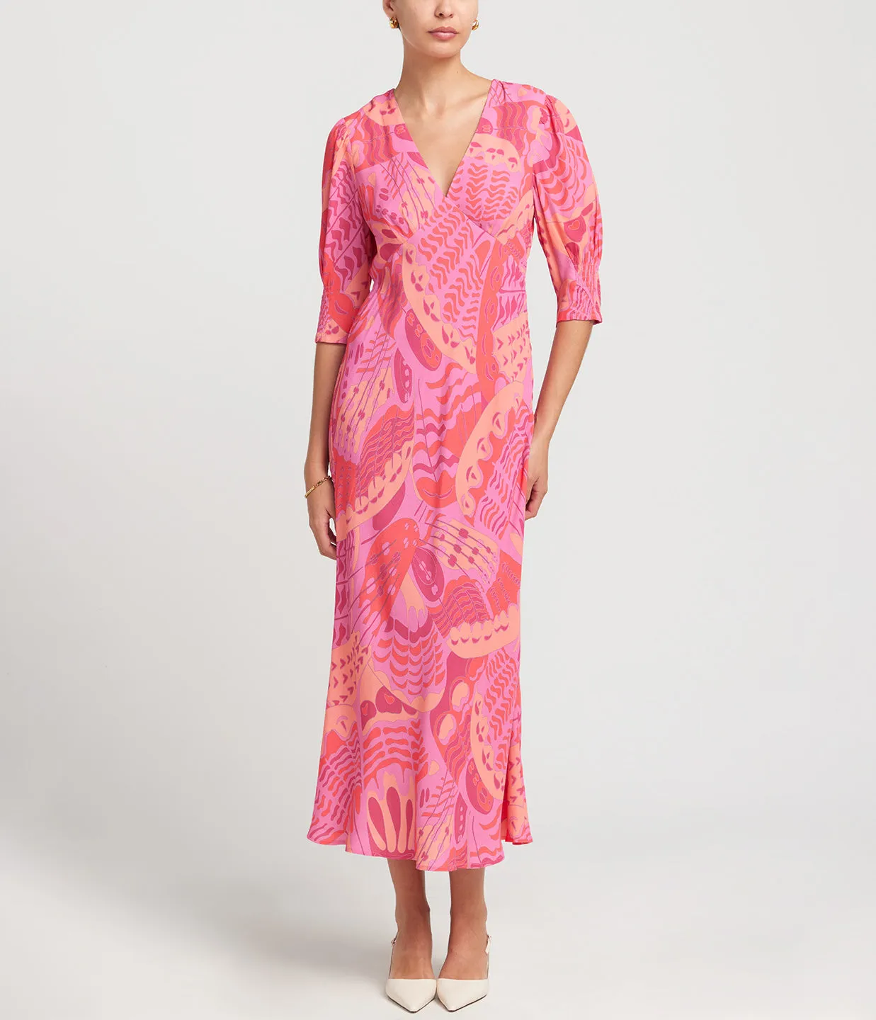 Zadie Short Sleeve Midi Dress in Butterfly Pink